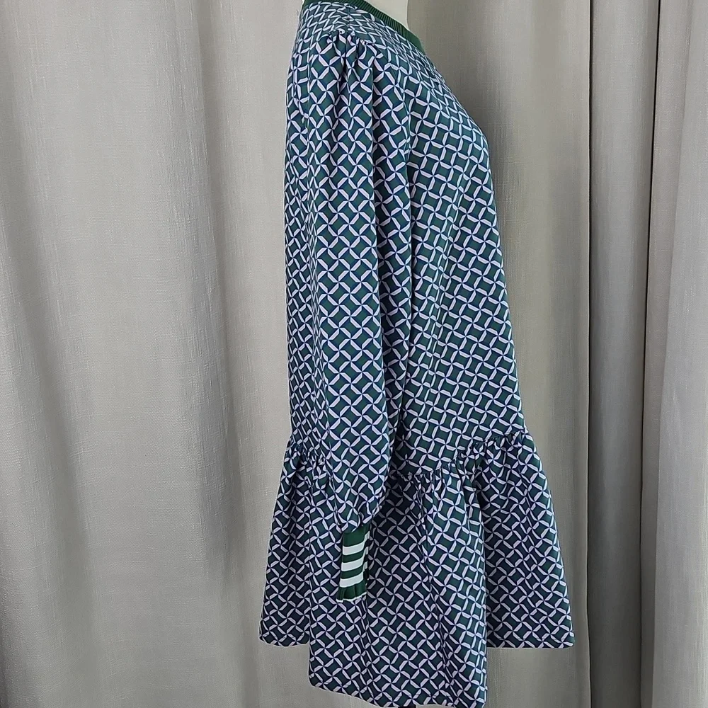 Addison Bay Long Sleeve Vine Dress: Geo Trelis- Green/Pink/Teal - Picture 4 of 15